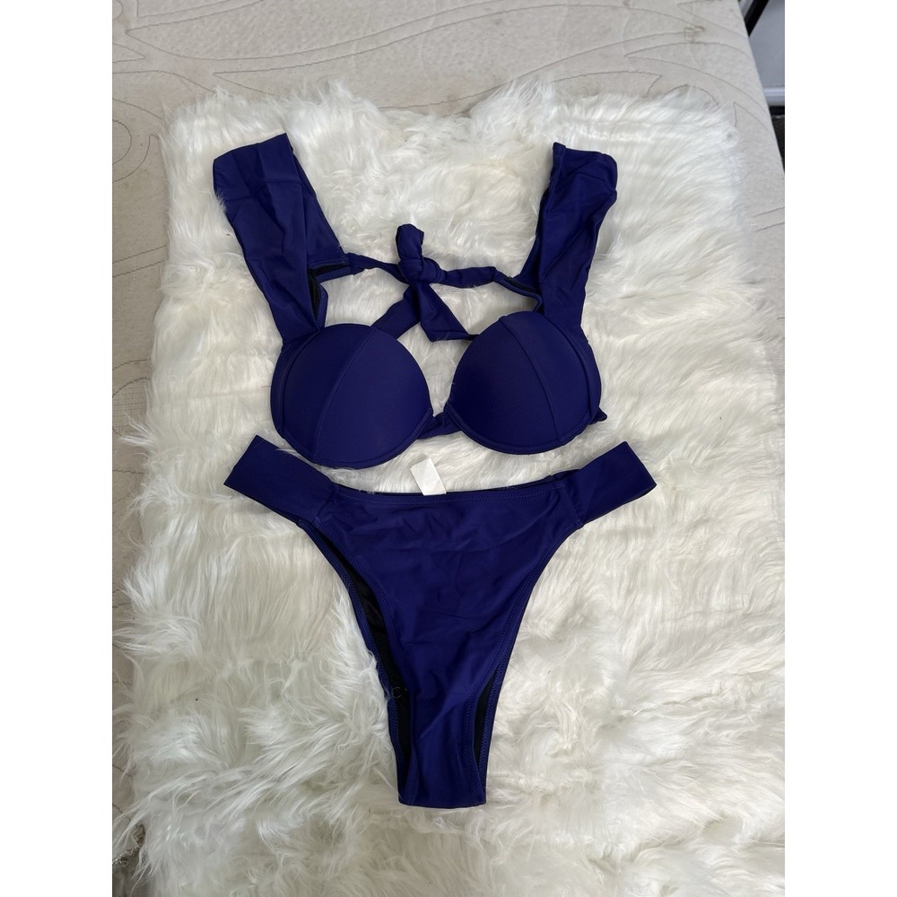 Peddney Women's Blue 2 Piece Tie Swim Suit Bikini Size XL Solid New